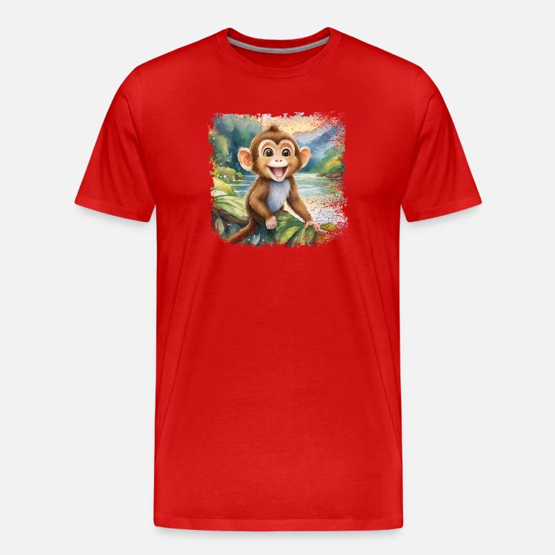 Niedlicher junger Affe, fröhlich am Fluss - Männer Premium Bio T-Shirt - Rot