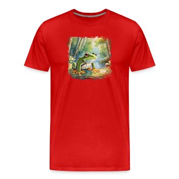 Cute young frog in children's book style - Men's Premium Organic T-Shirt - red - Front - Damien (186cm)