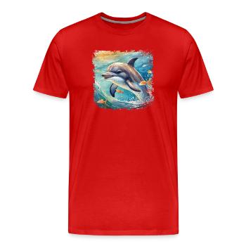 Niedlicher junger Delfin im Kinderbuchstil - Männer Premium Bio T-Shirt - Rot - Vorne - Damien (186cm)