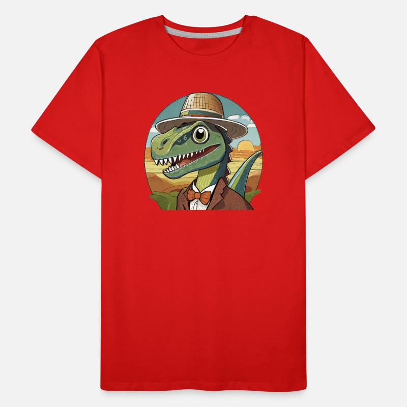 funny dinosaur with hat in comic style Men's Premium Organic T-Shirt