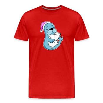 Sea Lion Tired Sleeping Sleeping Girl - Men's Premium Organic T-Shirt - red - Front - Damien (186cm)