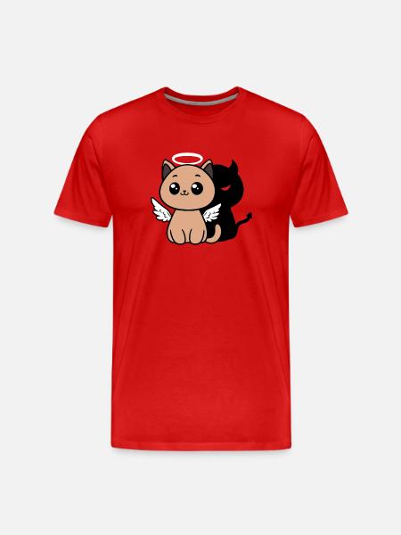 Angel Cat with a Devil Shadow - Men's Premium Organic T-Shirt - red