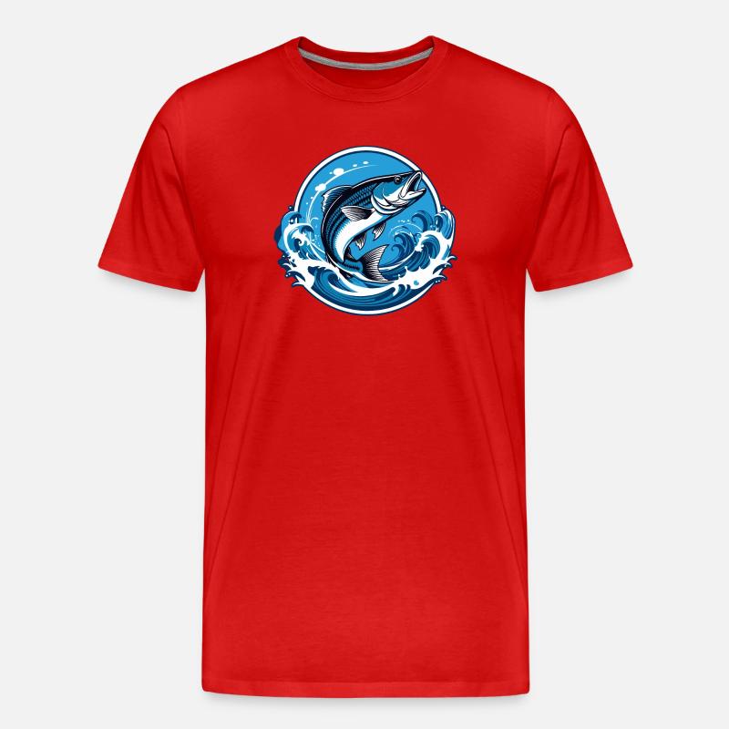 Fisch im Wasser mit Wellenumrandung - Männer Premium Bio T-Shirt - Rot