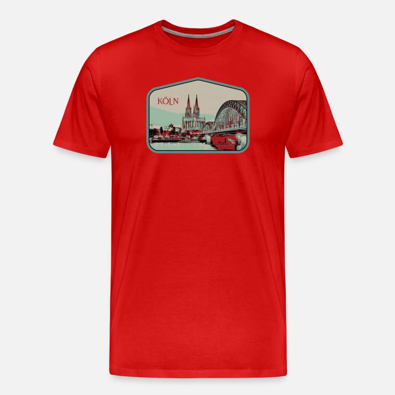 Panoramablick Köln Illustration - Männer Premium Bio T-Shirt - Rot