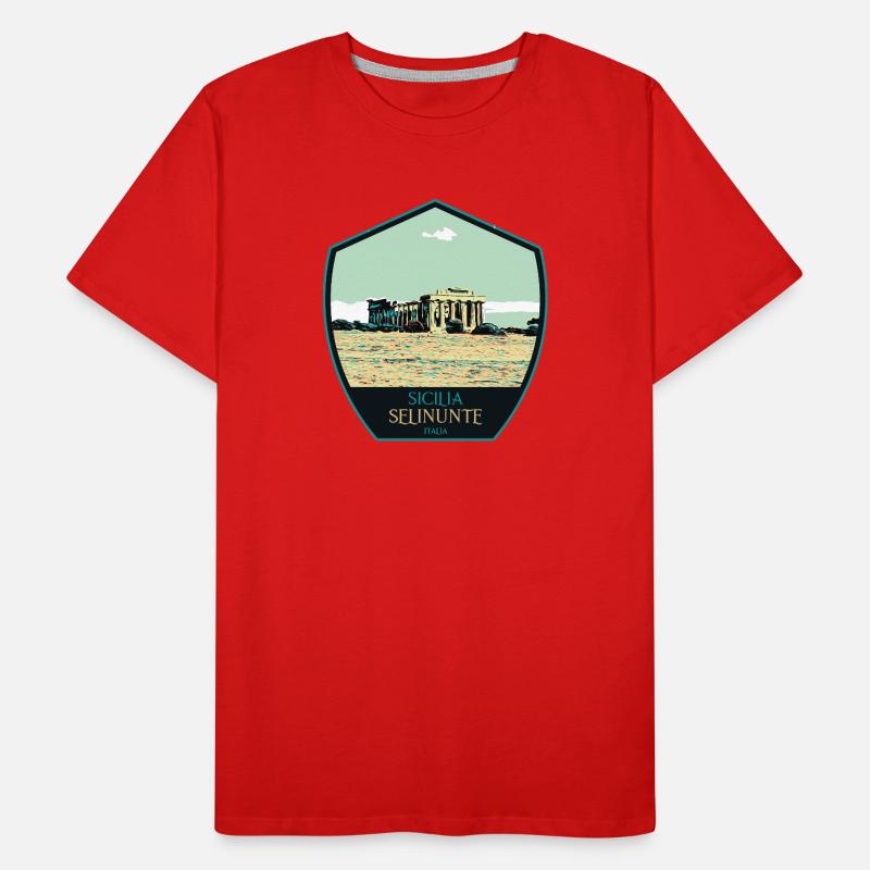 Illustration Temple Grec à Selinunte, Sicile T-shirt bio Premium Homme