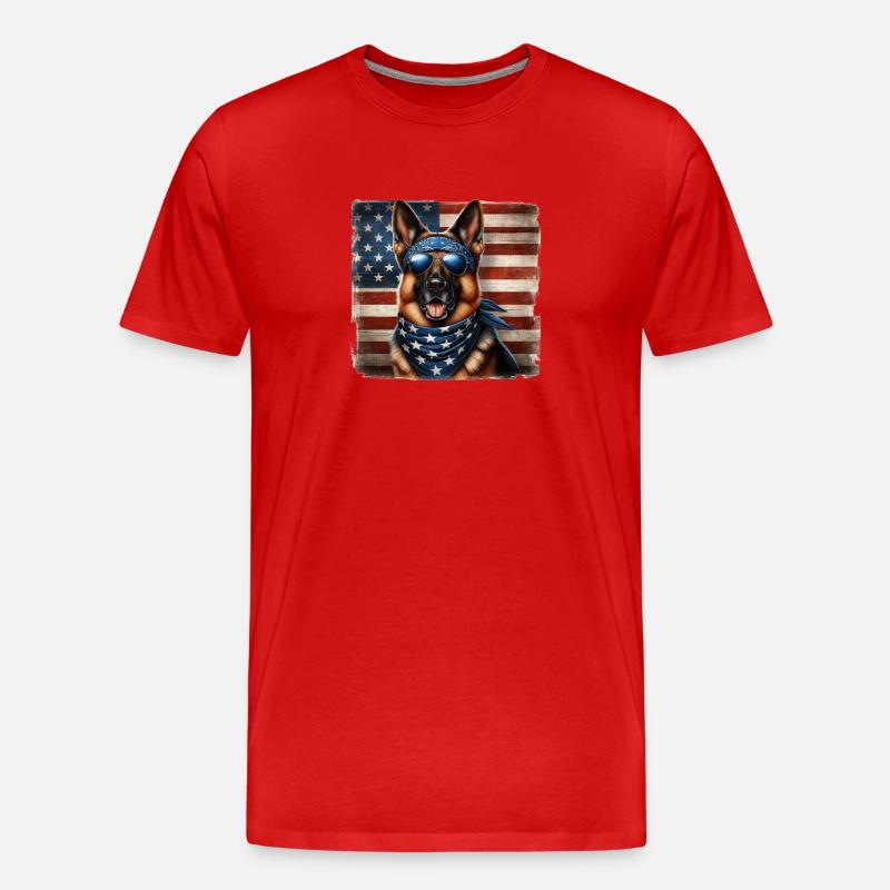 Schäferhund mit USA Flagge - Männer Premium Bio T-Shirt - Rot