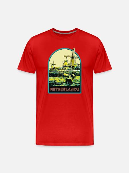 Voyage pittoresque, Moulins à vent des Pays-Bas - T-shirt bio Premium Homme - rouge