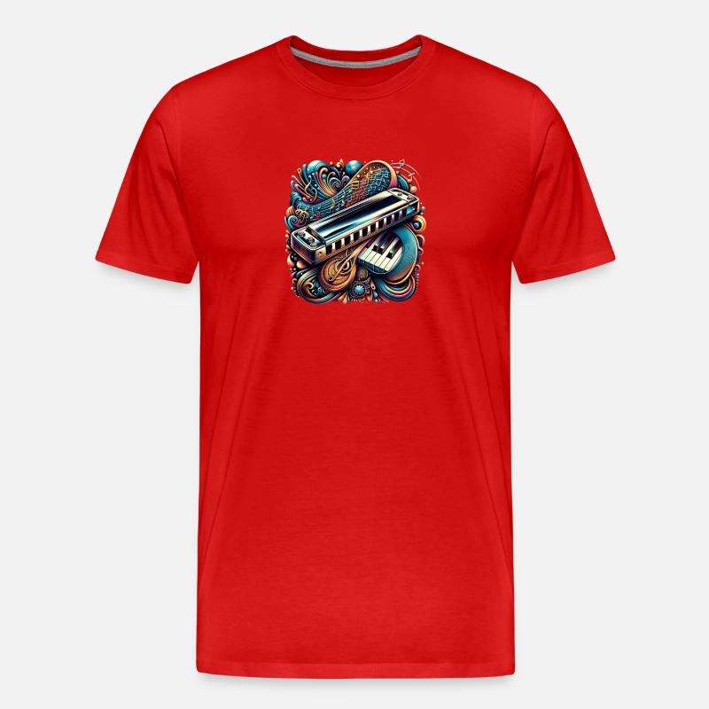 Mundharmonika Abstraktes Design - Männer Premium Bio T-Shirt - Rot