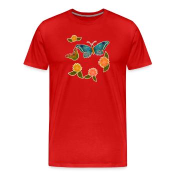 Butterflies and flowers - Men's Premium Organic T-Shirt - red - Front - Damien (186cm)