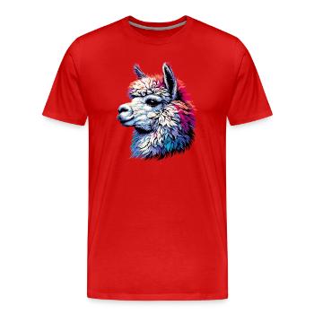 Alpaka - Männer Premium Bio T-Shirt - Rot - Vorne - Damien (186cm)