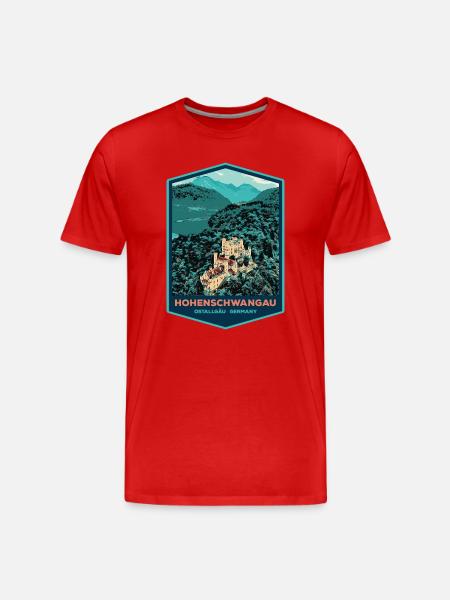 Illustration Hohenschwangau Castle, Bavaria - Men's Premium Organic T-Shirt - red