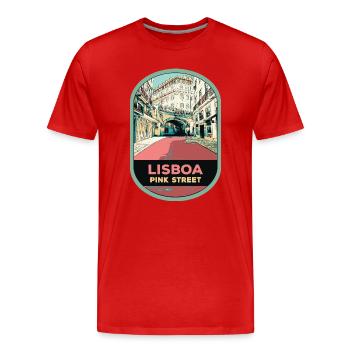 Illustration Rue Rose, Cais do Sodré - Men's Premium Organic T-Shirt - red - Front - Damien (186cm)