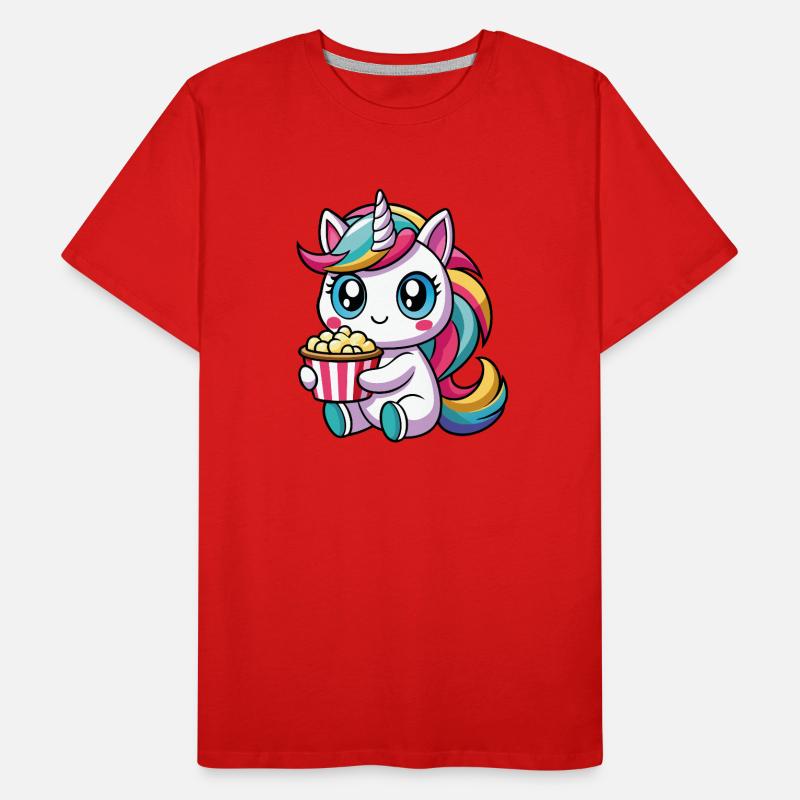 Licorne mignonne avec pop-corn – Style Kawaii T-shirt bio Premium Homme
