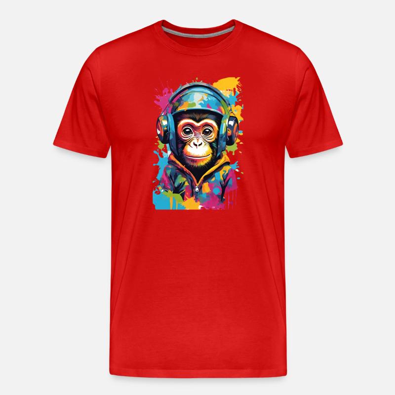 Bunter Affe mit Kopfhörern - Männer Premium Bio T-Shirt - Rot