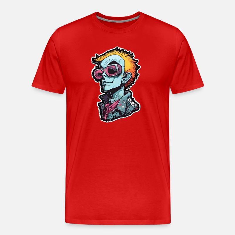 Blauer Punk mit Neon Goggles - Männer Premium Bio T-Shirt - Rot