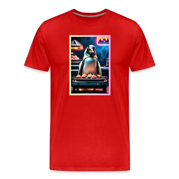 Penguin BBQ Party Neon Cake - Men's Premium Organic T-Shirt - red - Front - Damien (186cm)