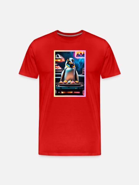 Penguin BBQ Party Neon Cake - Men's Premium Organic T-Shirt - red
