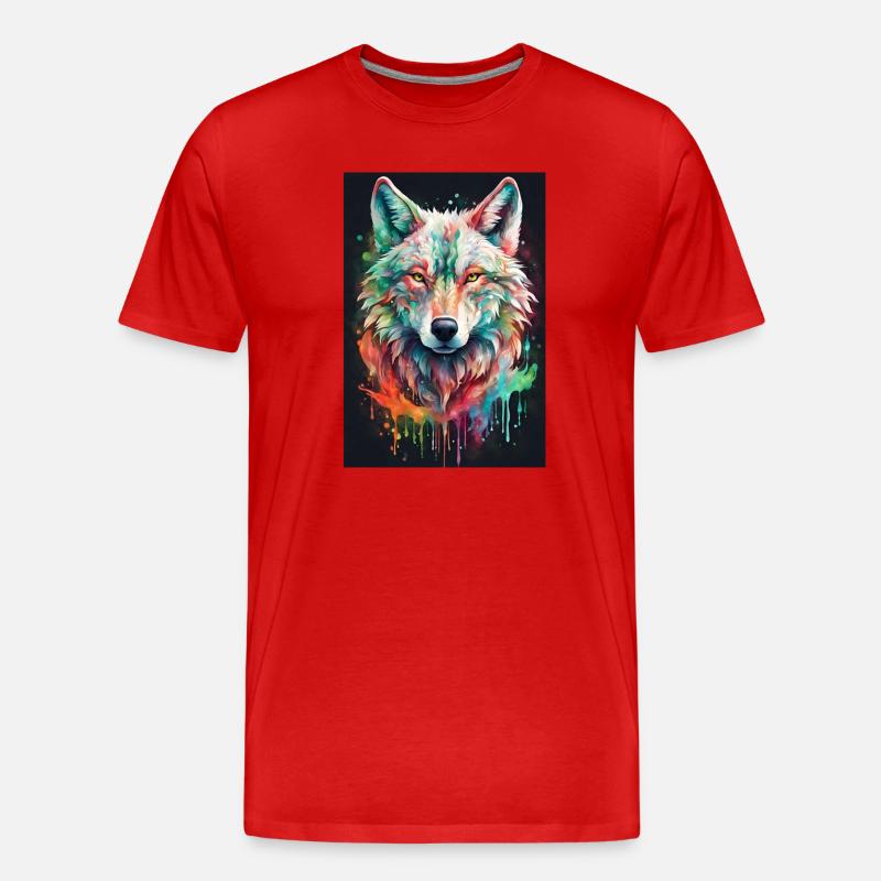 Bunter Wolfkopf Farbexplosion - Männer Premium Bio T-Shirt - Rot