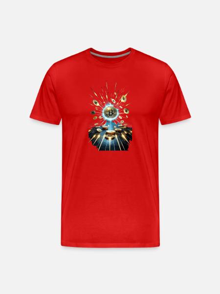 Bitcoin Explosion Digital Art Design - Men's Premium Organic T-Shirt - red