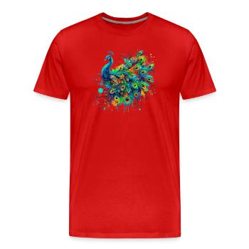 Pfau - Männer Premium Bio T-Shirt - Rot - Vorne - Damien (186cm)