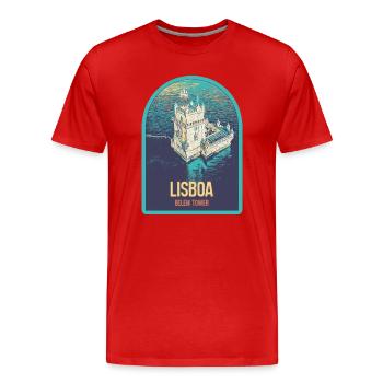 Illustration Belém Tower Lisbon, Aerial View - Men's Premium Organic T-Shirt - red - Front - Damien (186cm)