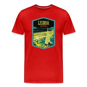 Illustration Place du Commerce, Noël à Lisbonne - T-shirt bio Premium Homme - rouge - Devant - Damien (186cm)