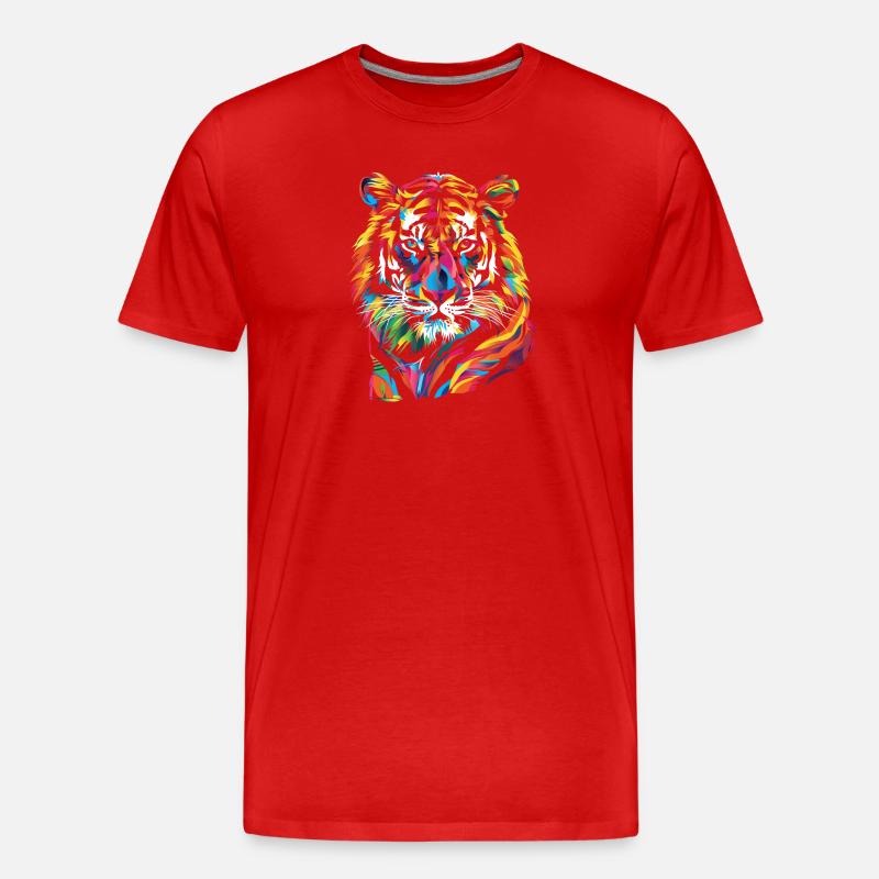 Bunte Tiger-Illustration - Männer Premium Bio T-Shirt - Rot
