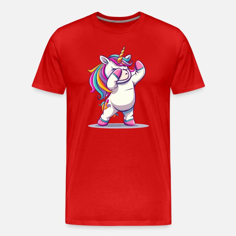 Regenbogen Dab Einhorn - Männer Premium Bio T-Shirt - Rot