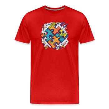 Puzzle sur fond blanc - T-shirt bio Premium Homme - rouge - Devant - Damien (186cm)