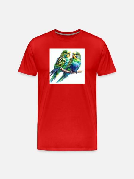 Perruches aquarelle - T-shirt bio Premium Homme - rouge