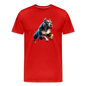 chien pitbull qui court origami géométrique 3d - T-shirt bio Premium Homme - rouge - Devant - Damien (186cm)