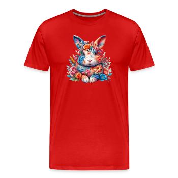 Lapin décoré de fleurs - T-shirt bio Premium Homme - rouge - Devant - Damien (186cm)