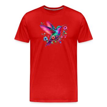 Colibri décoré de fleurs - T-shirt bio Premium Homme - rouge - Devant - Damien (186cm)
