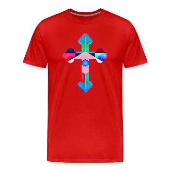 T-shirt croix coloré Kreuz cross cruz croix - T-shirt bio Premium Homme - rouge - Devant - Damien (186cm)