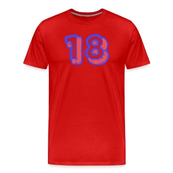 18. 18 ANS. 18e ANNIVERSAIRE. ANNIVERSAIRE 18 ANS. - T-shirt bio Premium Homme - rouge - Devant - Damien (186cm)