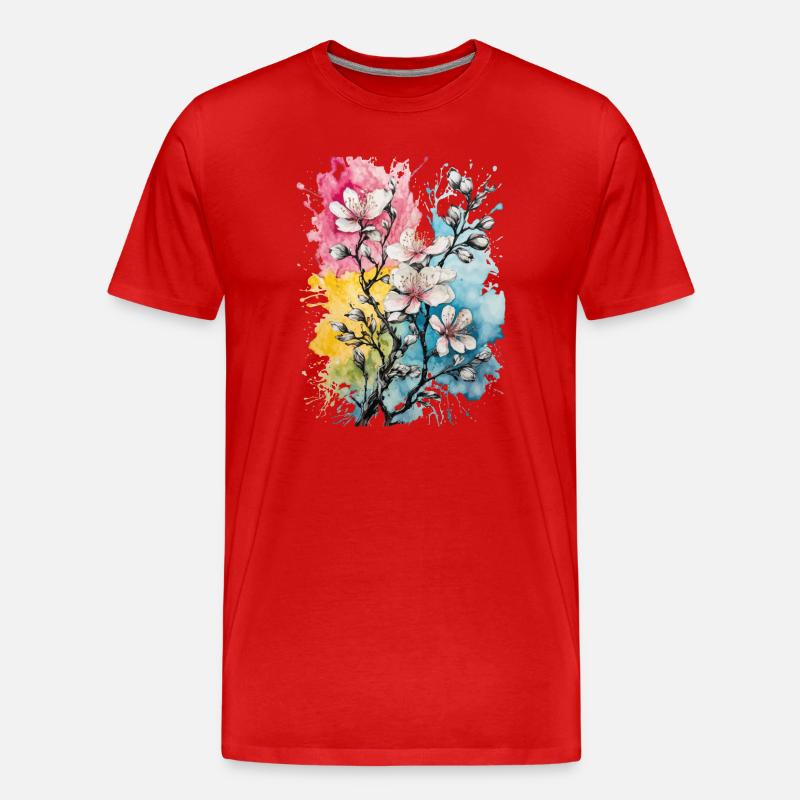 Mandelblütenzauber in Pastell-Aquarell - Männer Premium Bio T-Shirt - Rot