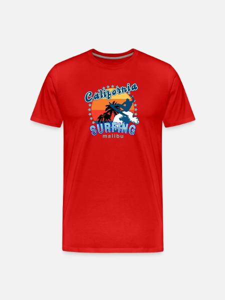 California surfing in Malibu. - Men's Premium Organic T-Shirt - red