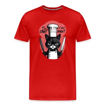 ici le chef c'est moi ! humour chat chef cuisine - T-shirt bio Premium Homme - rouge - Devant - Damien (186cm)