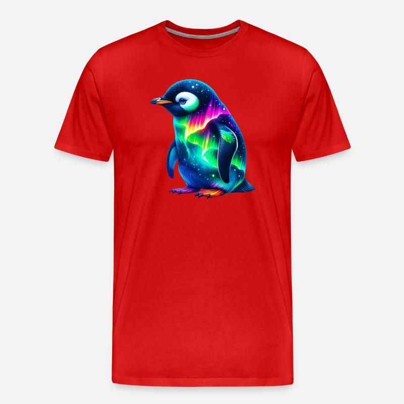 Aurora Borealis Pinguin - Männer Premium Bio T-Shirt - Rot
