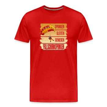 Springen - Gleiten - Genießen - Fallschirmspringen - Männer Premium Bio T-Shirt - Rot - Vorne - Damien (186cm)