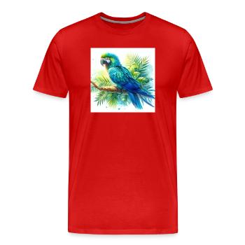 Watercolor Blue Macaw - Men's Premium Organic T-Shirt - red - Front - Damien (186cm)