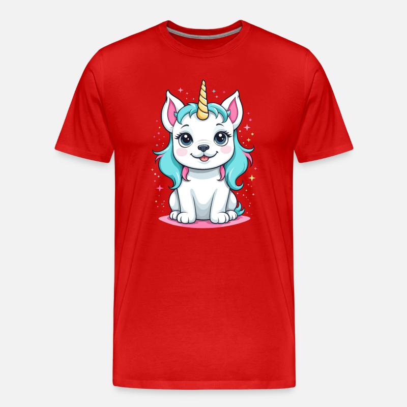 Kawaii Einhorn Hund - Männer Premium Bio T-Shirt - Rot