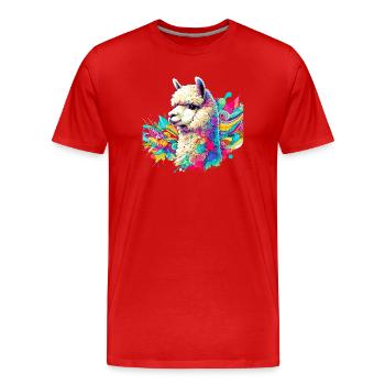 Alpaka - Männer Premium Bio T-Shirt - Rot - Vorne - Damien (186cm)