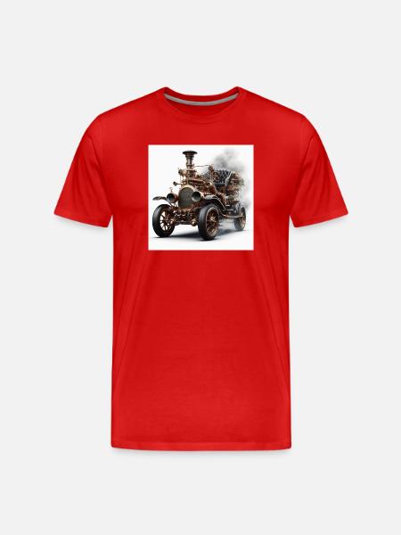 Dampfwagen - Männer Premium Bio T-Shirt - Rot