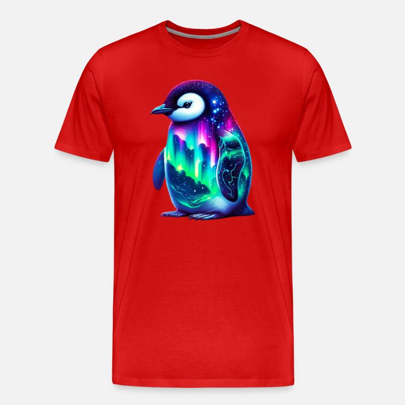Aurora Borealis Pinguin - Männer Premium Bio T-Shirt - Rot