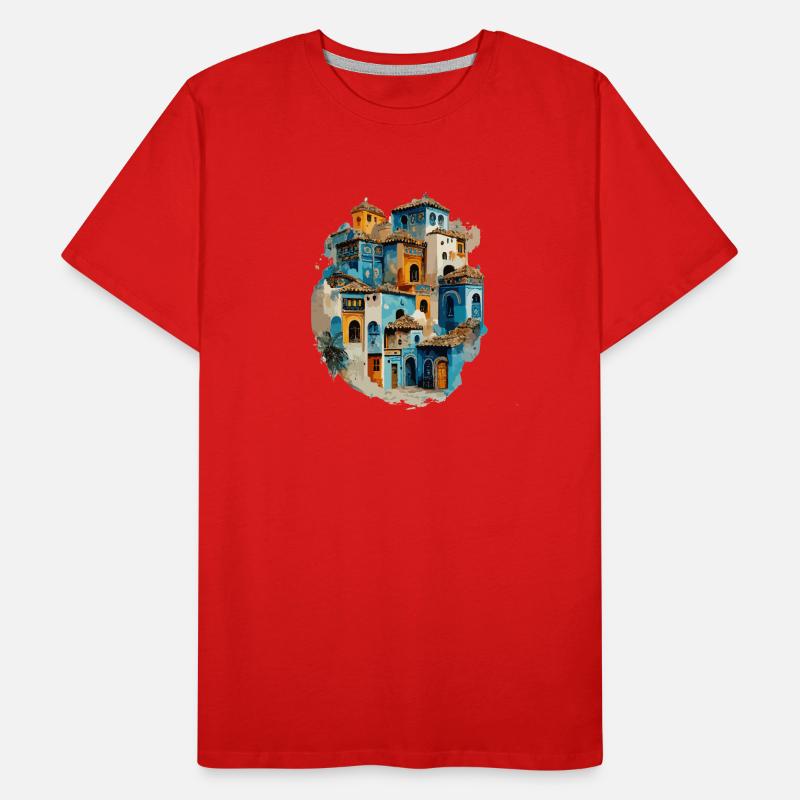 Village de maisons colorées en teinte bleue T-shirt bio Premium Homme