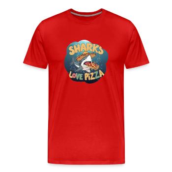 Haifisch mit Pizza und Sombrero - Männer Premium Bio T-Shirt - Rot - Vorne - Damien (186cm)