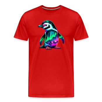 Aurora Borealis Pinguin - Männer Premium Bio T-Shirt - Rot - Vorne - Damien (186cm)