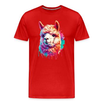 Alpaka - Männer Premium Bio T-Shirt - Rot - Vorne - Damien (186cm)
