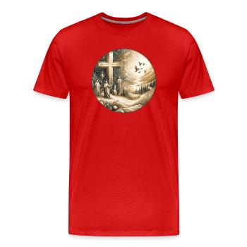 Croix de la Foi - T-shirt bio Premium Homme - rouge - Devant - Damien (186cm)